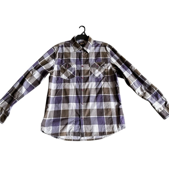 VANS OF THE WALL MENS LONG SLEEVE PLAID PURPLE GRAY SHIRT SZ L - Picture 2 of 14